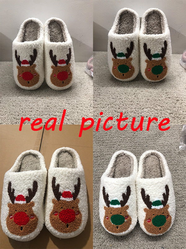 Elk Design Christmas Winter Home Slippers 