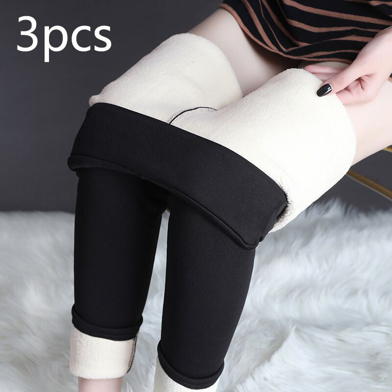 Winter Leggings Warm Thick High Stretch Lamb Cashmere Leggins Skinny Fitness Woman Pants Black 3pcs