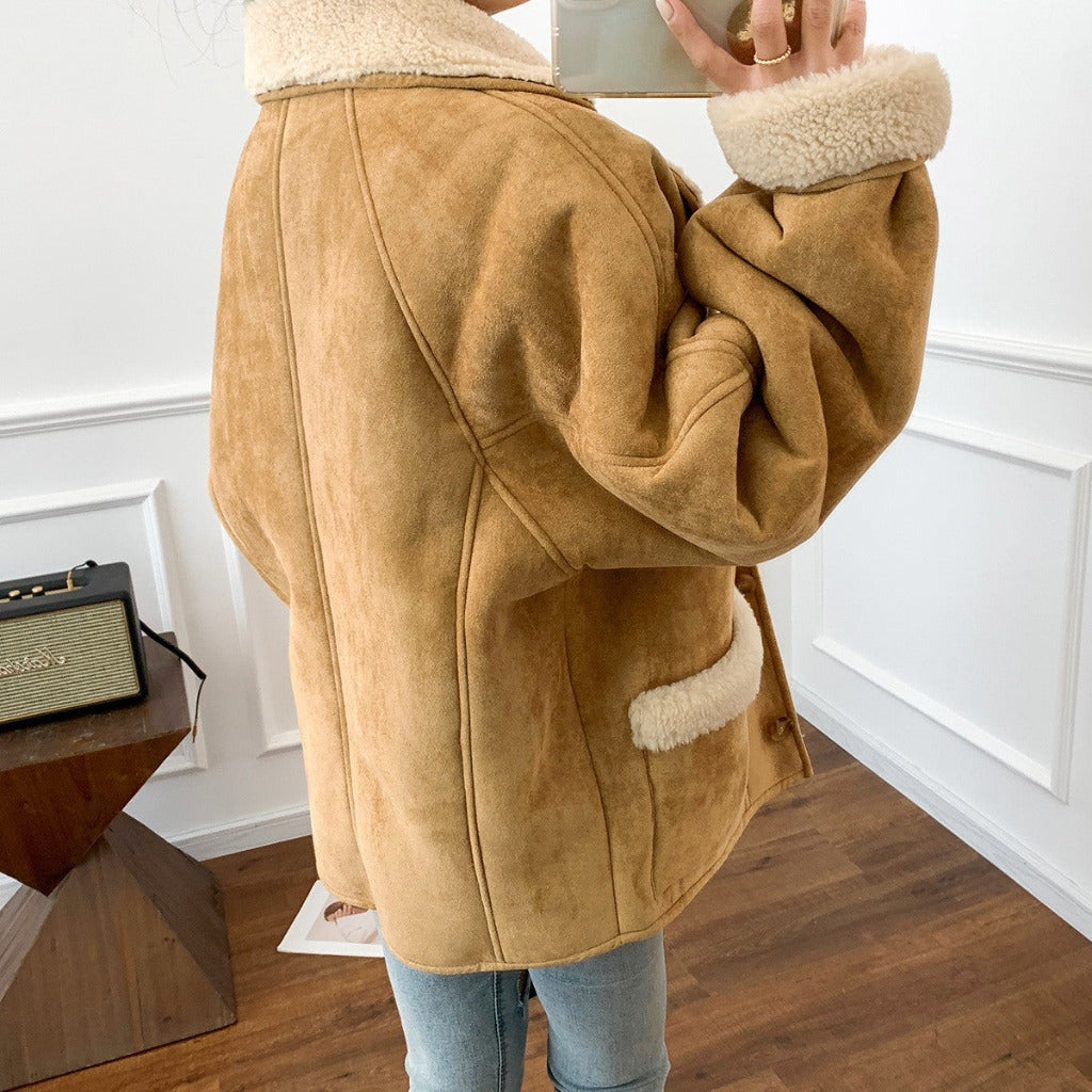 Women's Collar Suede Soft Lamb Leather Jacket