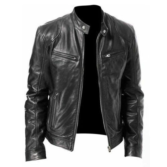 PU Leather Jacket Slim Leather Jacket Black