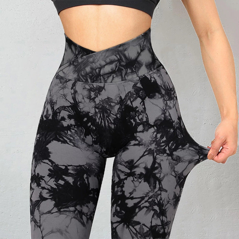 Sculpted Splendor: Seamless Tie-Dye Yoga Pants for Women Gray