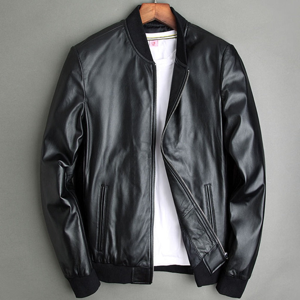 Men's Sheepskin Leather Motorcycle Jacket 