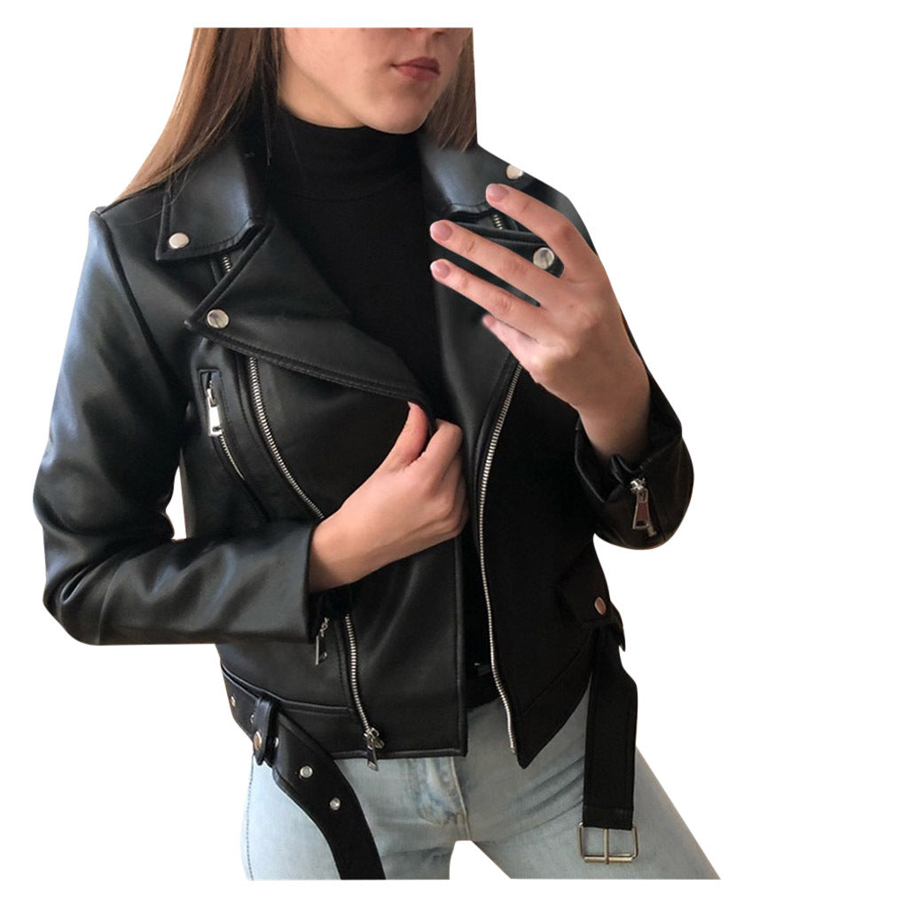 Women Slim Winter Leather Motorcycle Jacket