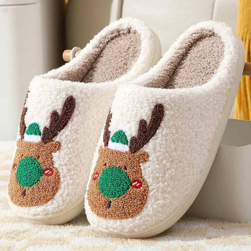 Elk Design Christmas Winter Home Slippers 