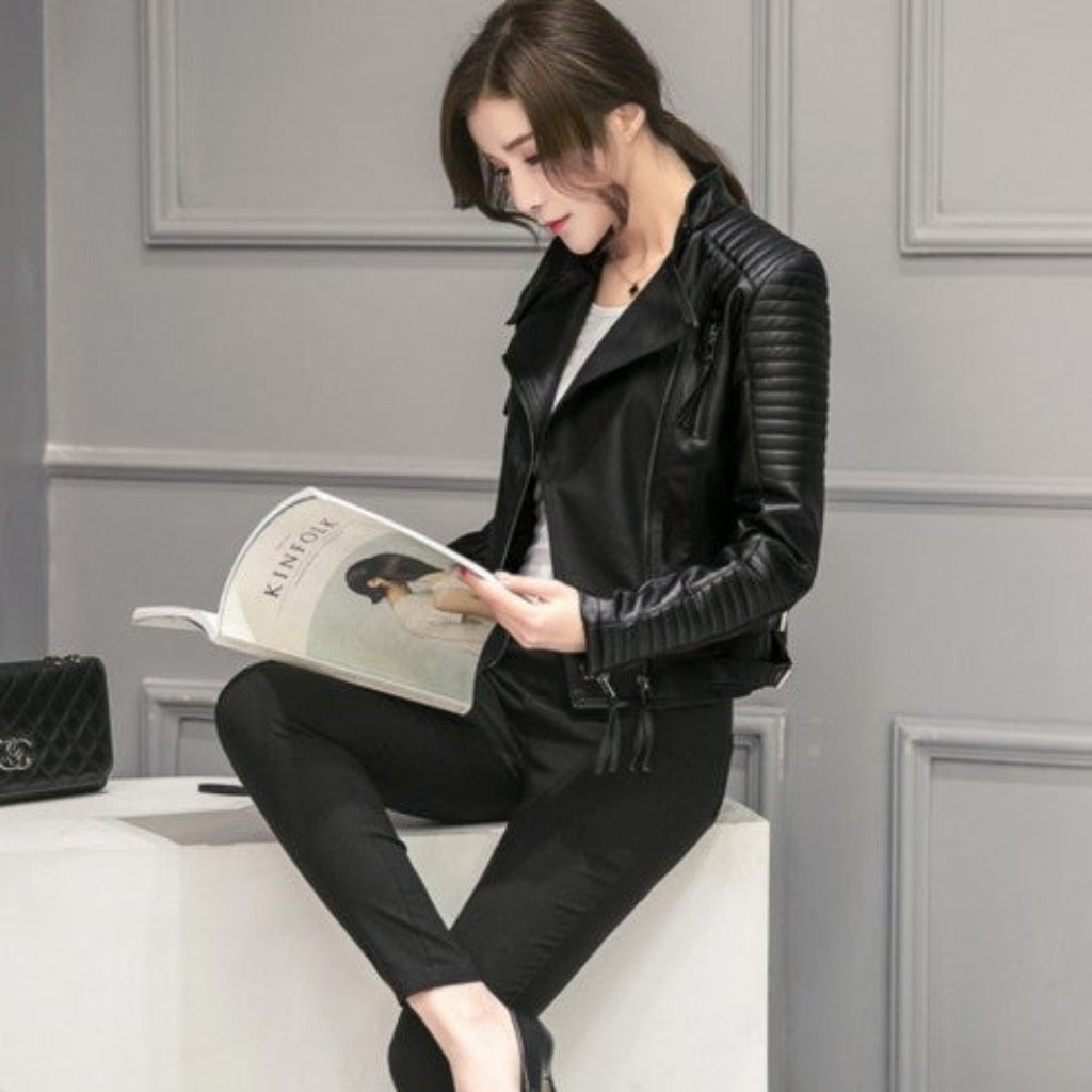 Slim Leather Motorcycle Jacket for Women