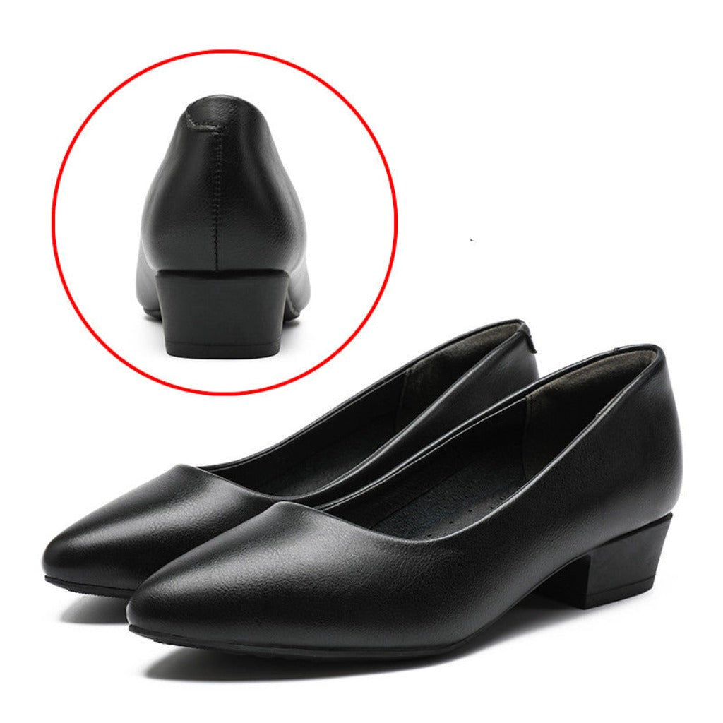 Black Leather Work Shoes for Women