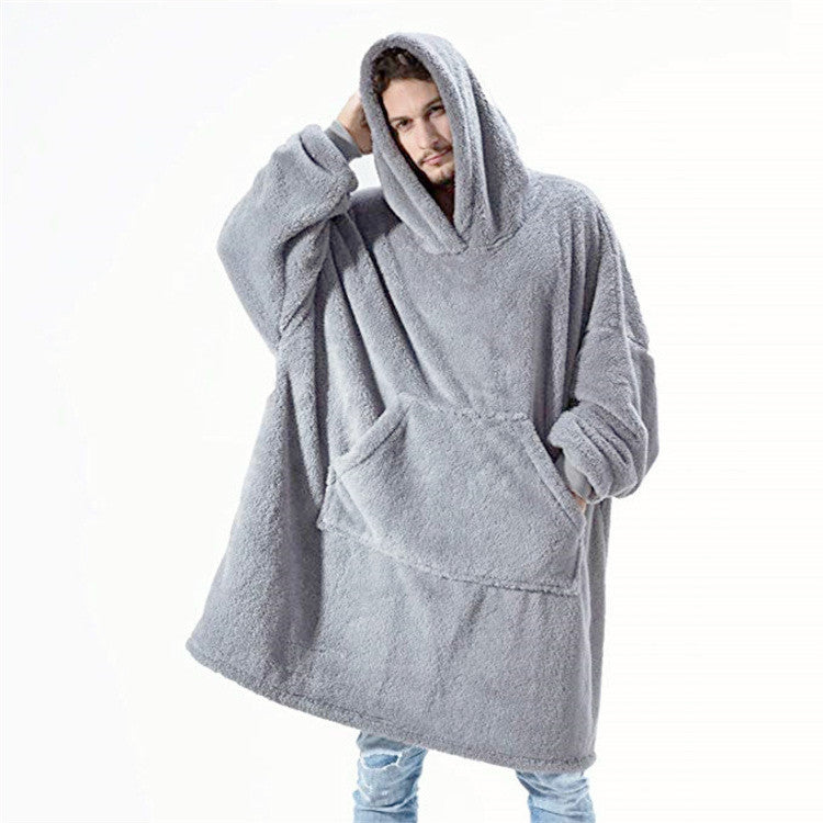 Hoodie Sweatshirt With Big Pocket Tops Sweater Comfortable Loose Double-Sided Fleece Thicker Wearable Blanket Grey One size