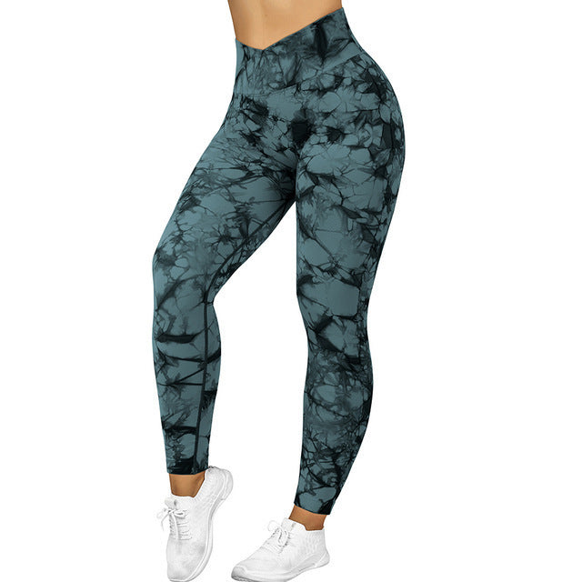 Sculpted Splendor: Seamless Tie-Dye Yoga Pants for Women Dark green