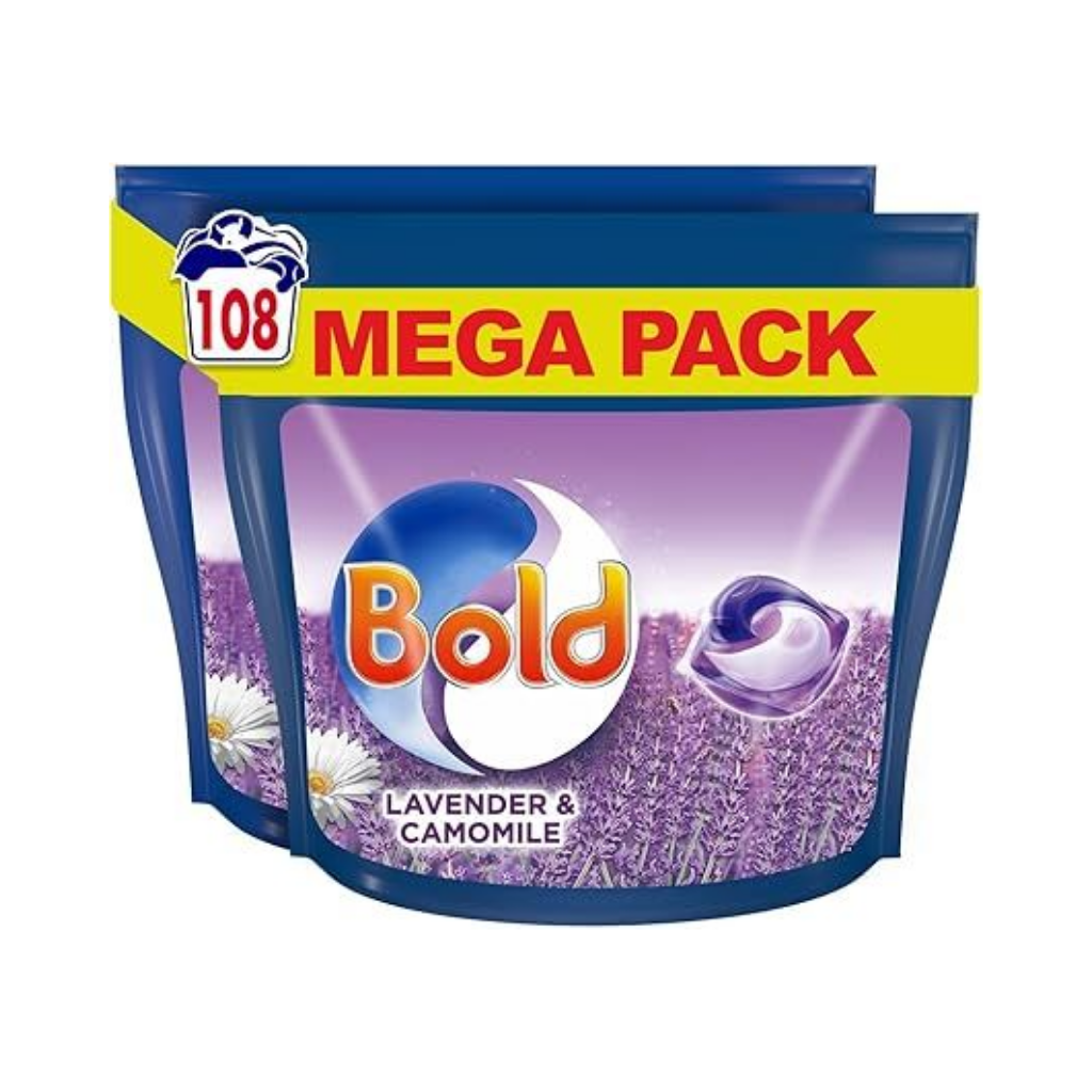 Bold All-in-1 PODS Washing Liquid Laundry Detergent Tablets/Capsules, 108 Washes (54 x 2), Stain Remover For Clothes, Lavender and Camomile Scent, For Brilliant Cleaning With Built-In Lenor Freshness