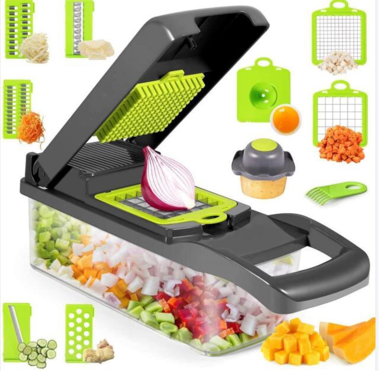 Streamline Your Kitchen Tasks with our 12-in-1 Manual Vegetable Chopper