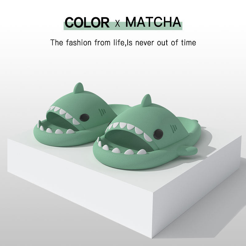 Adult's Shark Cartoon Slippers 4CM Thick Sole fruit green