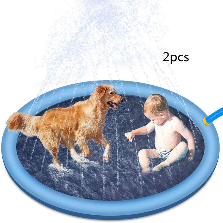 Non-Slip Splash Pad For Kids And Pet Dog Pool Summer Outdoor Water Toys Fun Backyard Fountain Play Mat Blue170cm2pcs