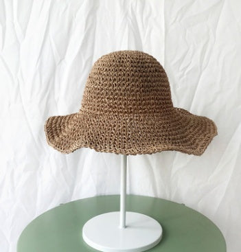 Summer Outing Sunscreen Hat for Women with Foldable Straw Hats Holiday Cool Hat Beach Hat Khaki M 56 58cm