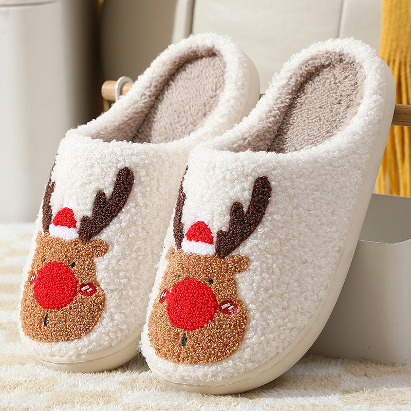 Elk Design Christmas Winter Home Slippers 