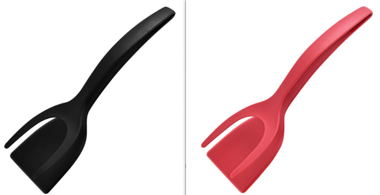 2-in-1 Grip and Flip Tongs Egg Spatula Black and red