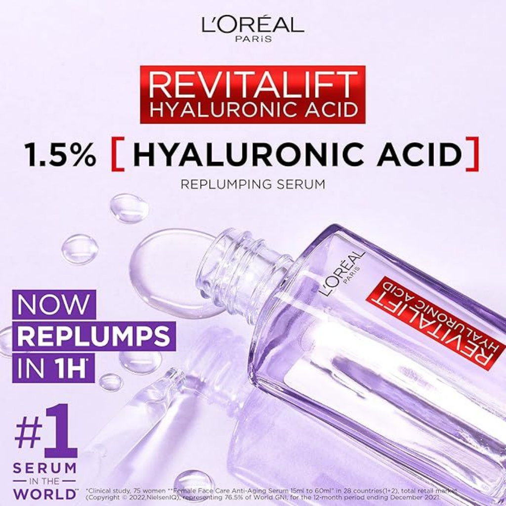 L'Oreal Paris Revitalift Filler  Serum, 1.5% Pure Concentrated Hyaluronic Acid Dropper Serum, 30ml