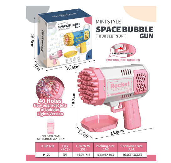 Bubble Gun Rocket 69 Automatic Soap Bubbles Machine Gun Toy Pink