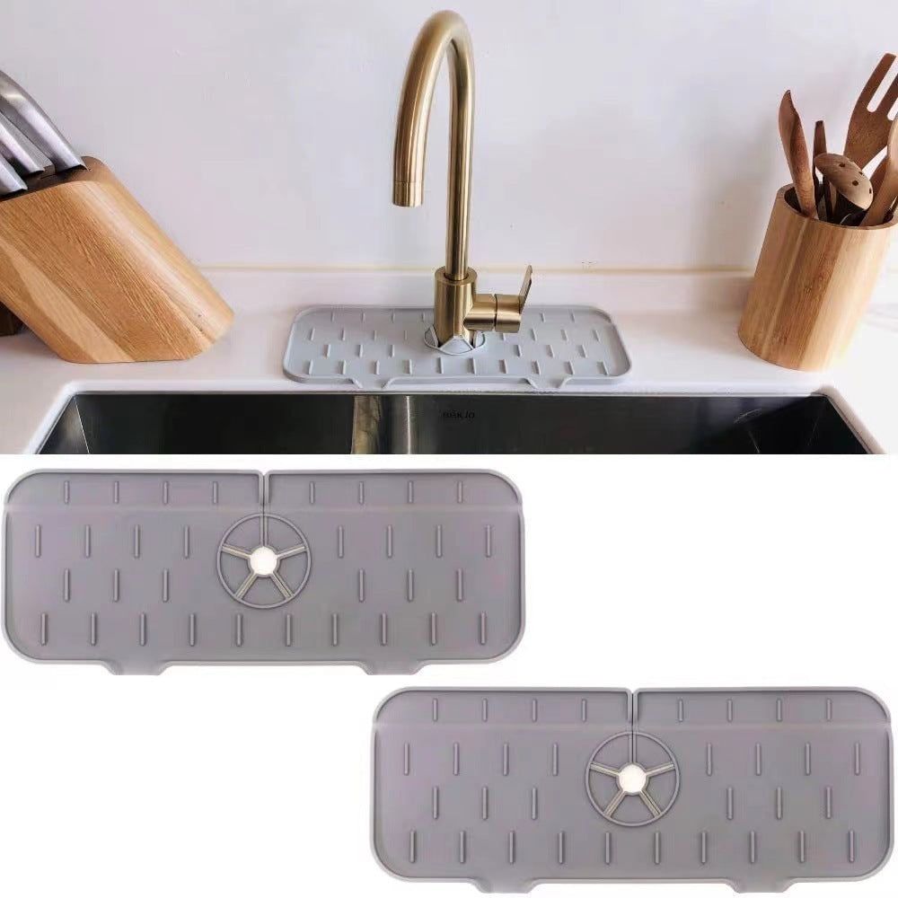 Kitchen Silicone Faucet Absorbent Mat Sink Splash Guard Silicone Faucet Splash Catcher Countertop Protector For Bathroom Kitchen Gadgets Grey 37x14x0.5 3PCS