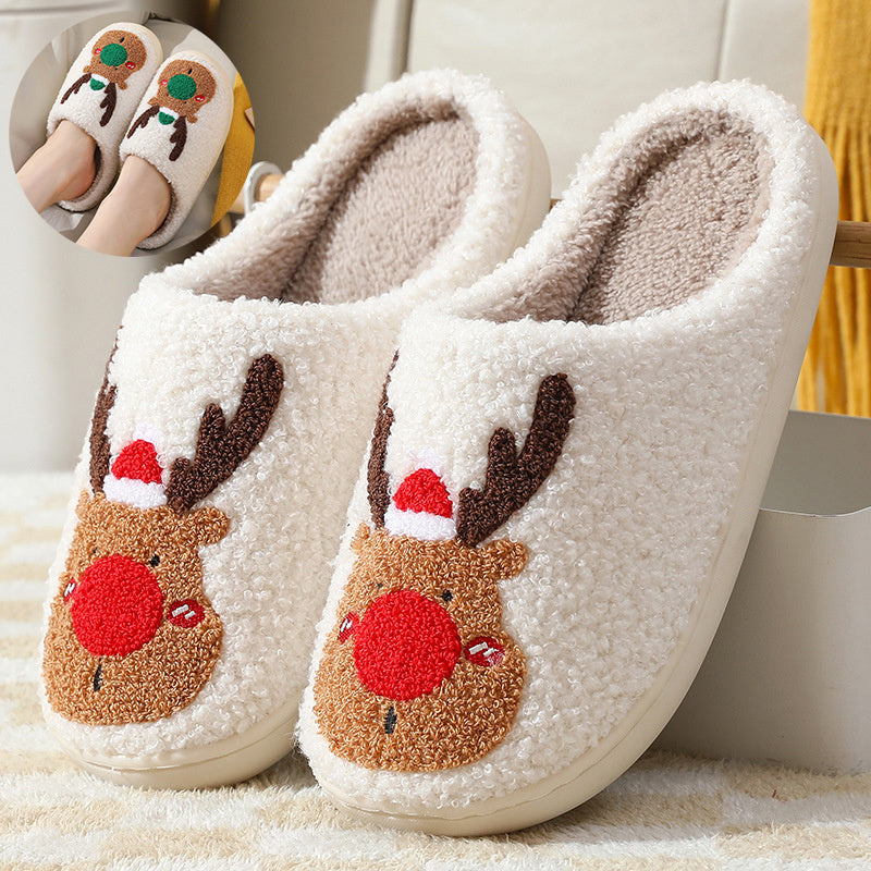 Elk Design Christmas Winter Home Slippers 