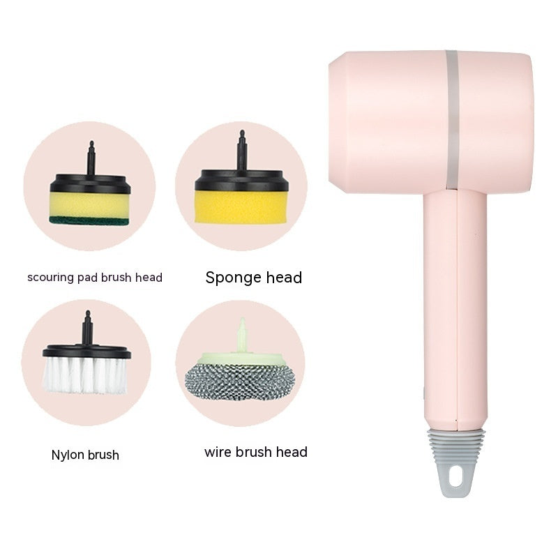 Electric Cleaning Brush Dishwashing Brush Automatic Wireless USB Rechargeable Professional Kitchen Bathtub Tile Cleaning Brushes Pink Four headed