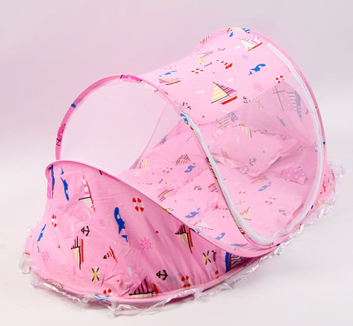 Foldable Baby Bed Net With Pillow Net 2pieces Set Pink Boat