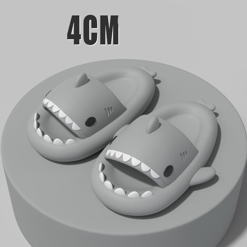 Adult's Shark Cartoon Slippers 4CM Thick Sole Grey