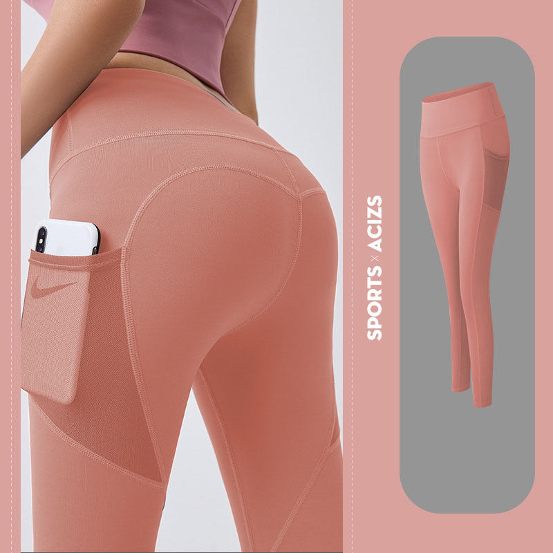 Yoga Pants Women With Pocket Leggings Sport Girl Gym Leggings Women Tummy Control Jogging Tights Female Fitness Pants Pink