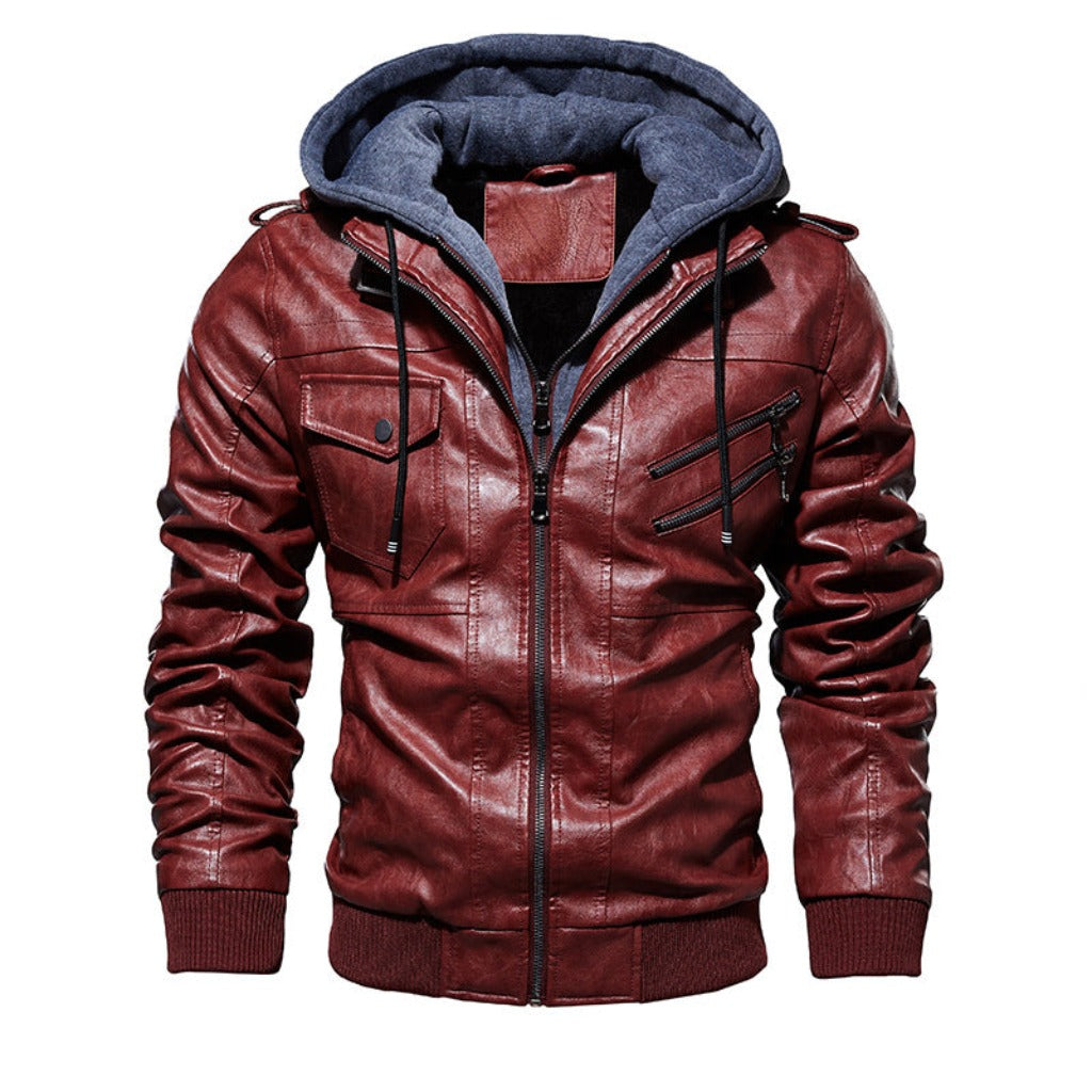 Men's PU Leather Hooded Jacket