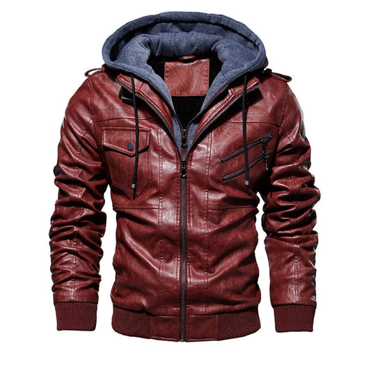 Men's PU Leather Hooded Jacket