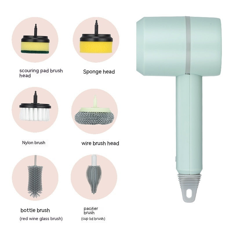 Electric Cleaning Brush Dishwashing Brush Automatic Wireless USB Rechargeable Professional Kitchen Bathtub Tile Cleaning Brushes Green Six headed