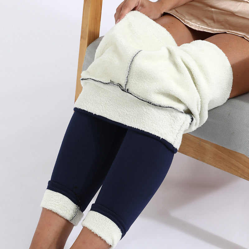 Winter Leggings Warm Thick High Stretch Lamb Cashmere Leggins Skinny Fitness Woman Pants Navy blue