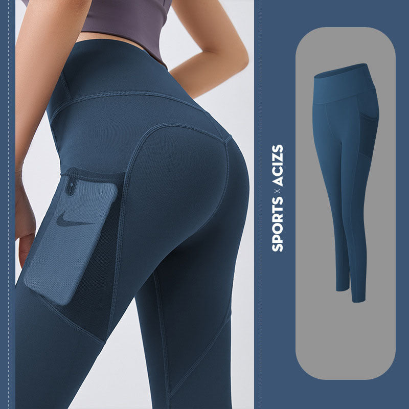 Yoga Pants Women With Pocket Leggings Sport Girl Gym Leggings Women Tummy Control Jogging Tights Female Fitness Pants Blue