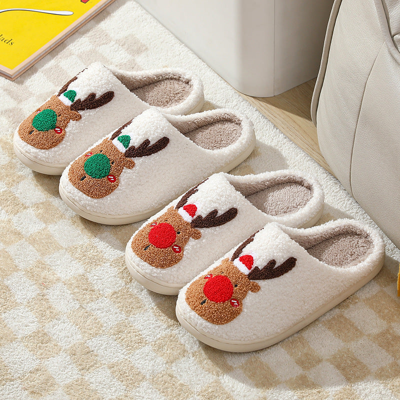 Elk Design Christmas Winter Home Slippers 