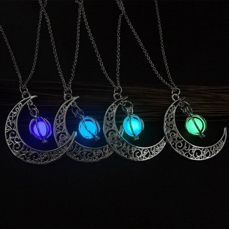 Fashion Moon Natural Glowing Stone Healing Necklace Women Gift Charm Luminous Pendant Necklace Jewelry purple