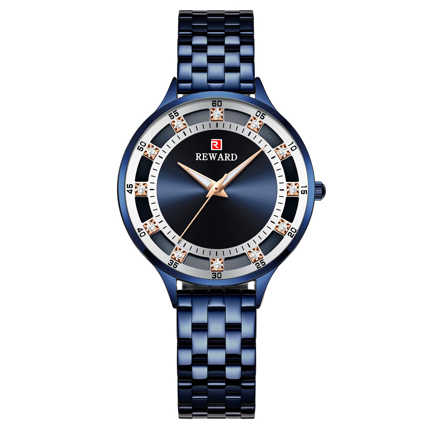 Elegant Fashion Steel Belt Quartz Diamond Women's Watch: Stylish and Waterproof Blue Shell And Blue Surface