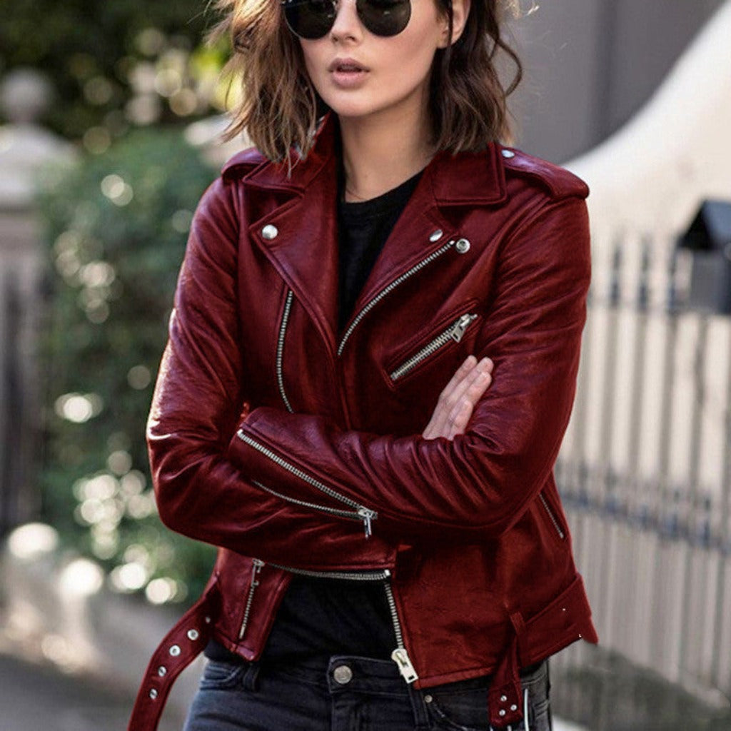 Women's Zip Leather Jacket