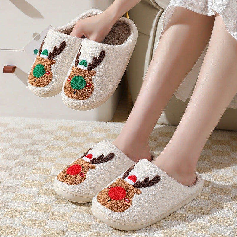 Elk Design Christmas Winter Home Slippers 