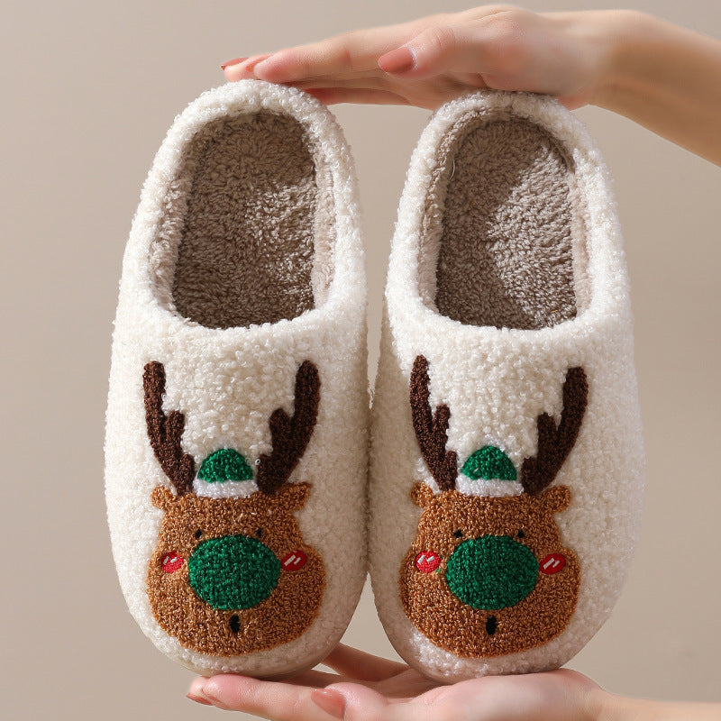 Elk Design Christmas Winter Home Slippers 