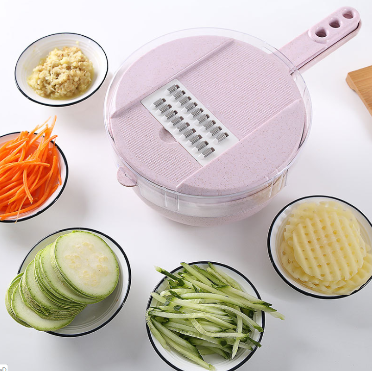 Effortless Food Prep with Our 8-In-1 Mandoline Slicer and Vegetable Cutter Pink 1pc