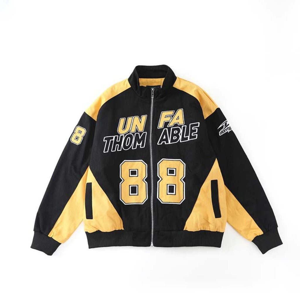 Retro Alphabet Digital Heavy Embroidery Motorcycle Jacket