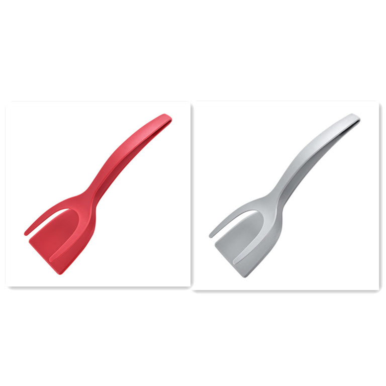 2-in-1 Grip and Flip Tongs Egg Spatula Red gray