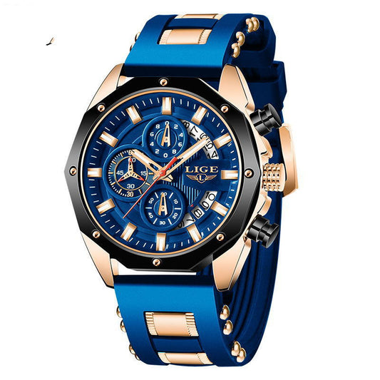 Fashion Mens Watches Top Brand Luxury Silicone Sport Watch Men Quartz Date Clock Waterproof Wristwatch Chronograph Blue