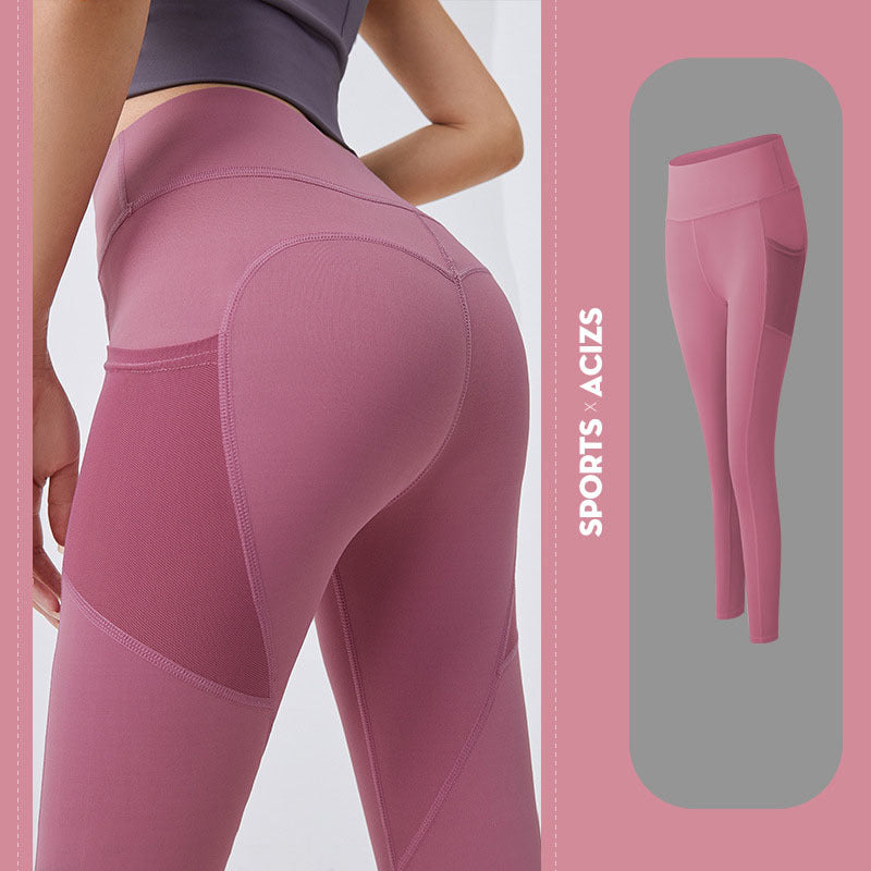 Yoga Pants Women With Pocket Leggings Sport Girl Gym Leggings Women Tummy Control Jogging Tights Female Fitness Pants Bean Paste Pink