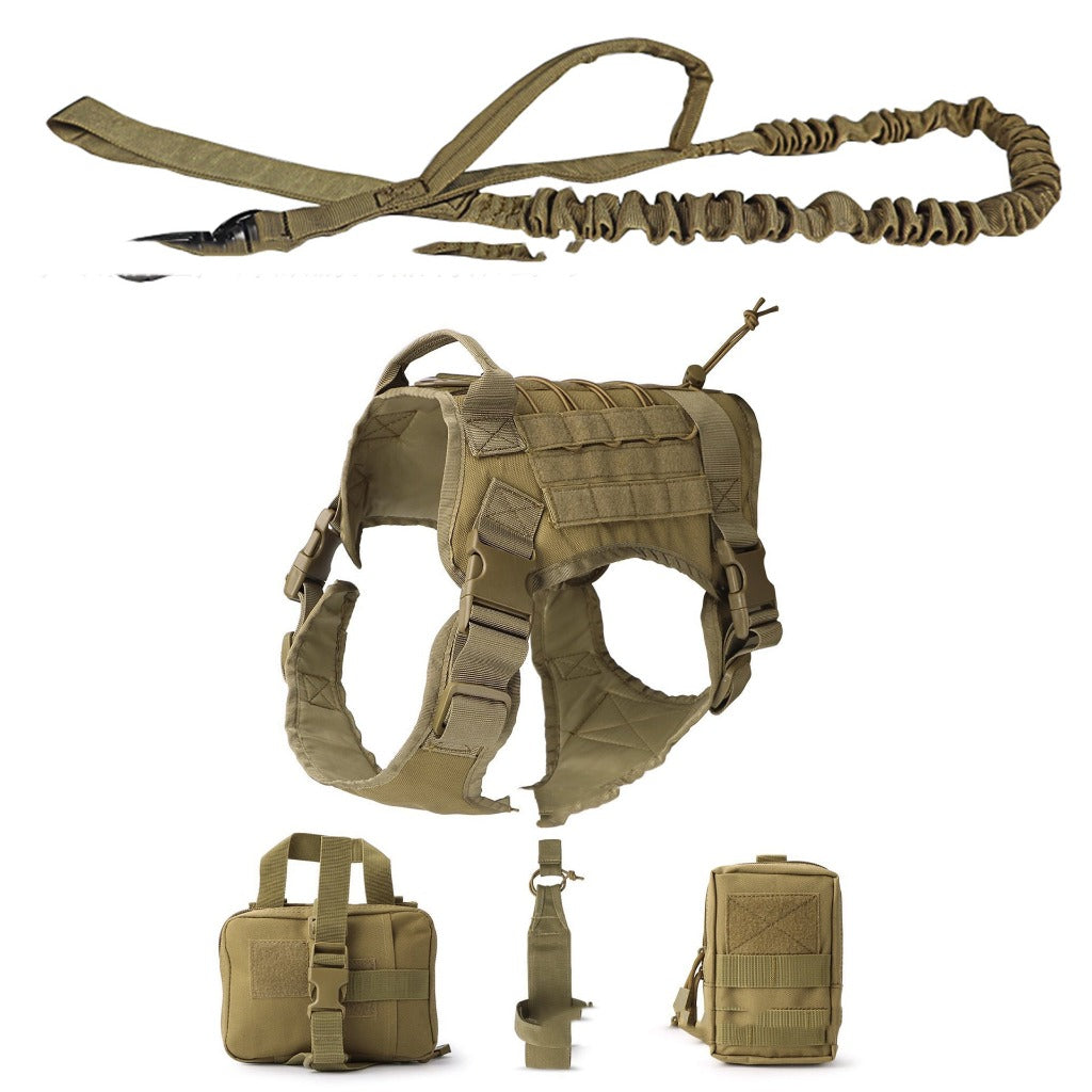 Outdoor Dog Vest Five Piece Suit Tactical Dog Clothing Dog Supplies Khaki