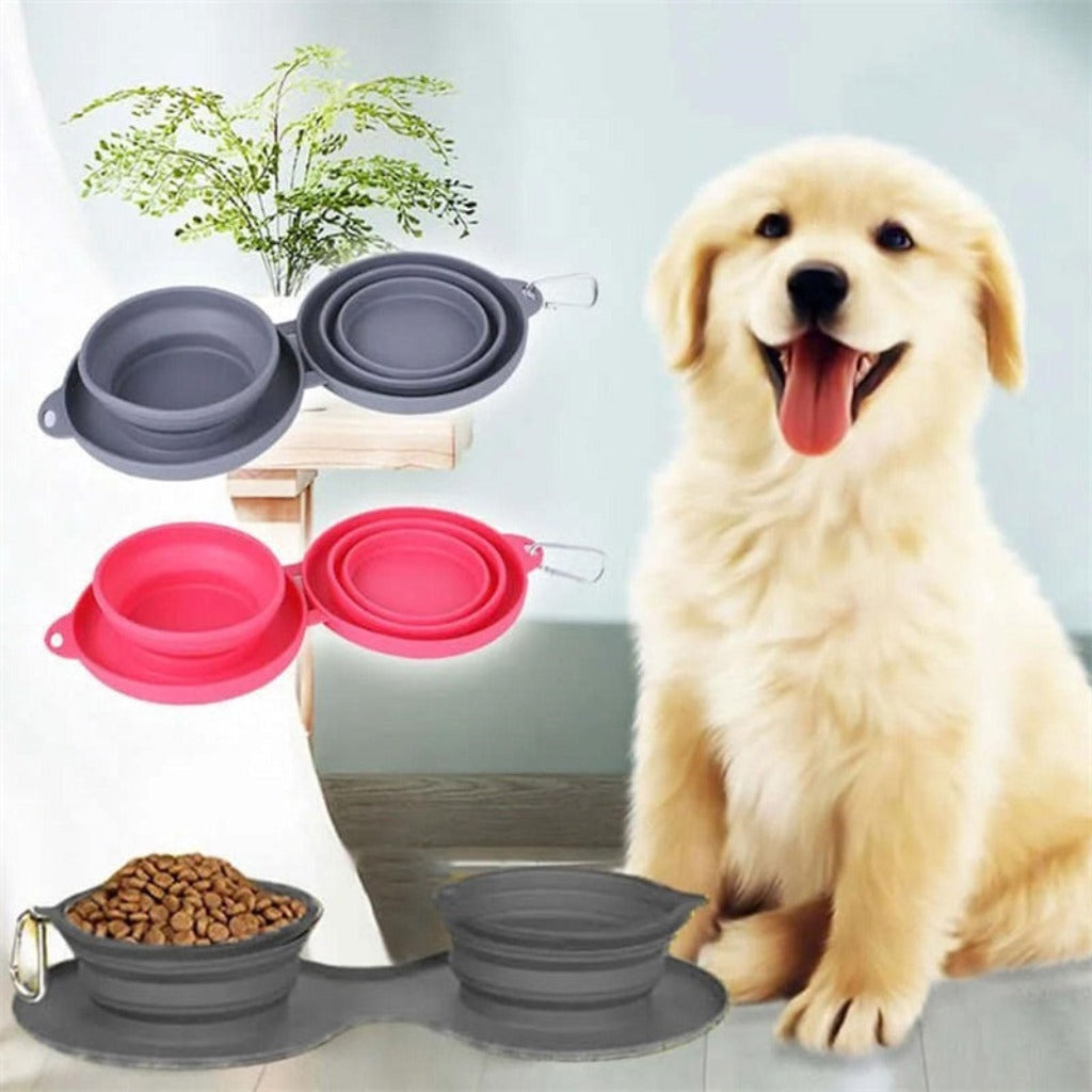 Rubber Foldable Double Bowl Pet Feeding Bowl | Premium Dog & Cat Bowls