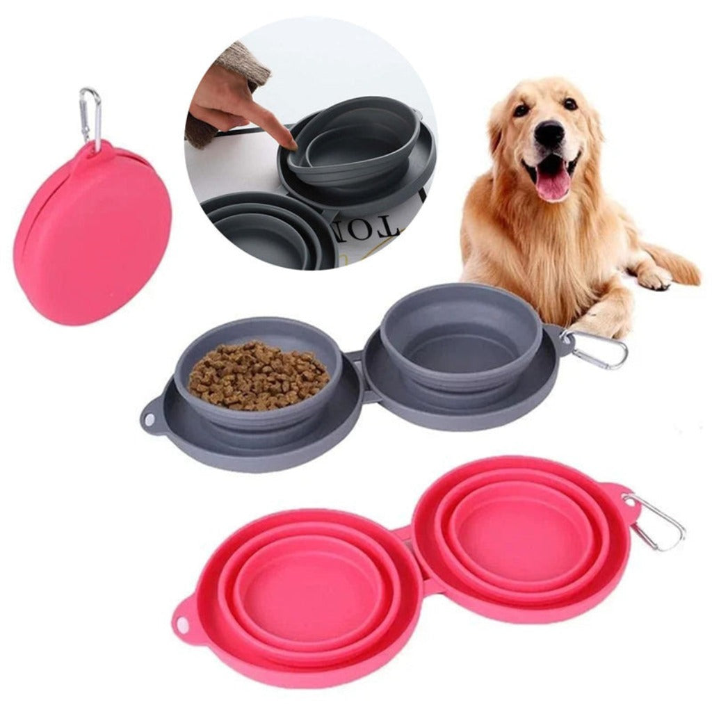 Rubber Foldable Double Bowl Pet Feeding Bowl | Premium Dog & Cat Bowls Set