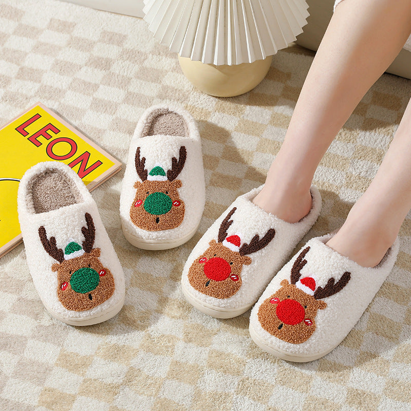 Elk Design Christmas Winter Home Slippers 