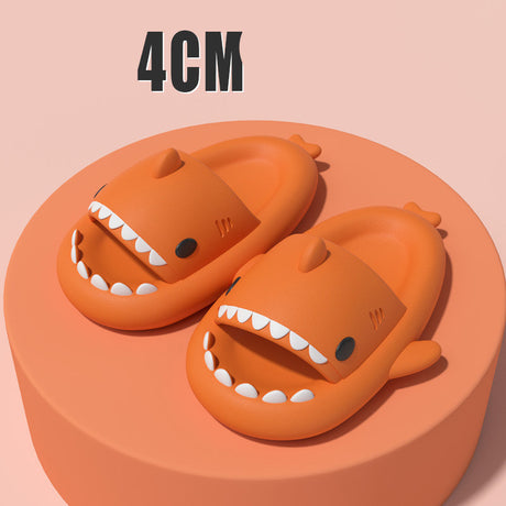 Adult's Shark Cartoon Slippers 4CM Thick Sole Orange