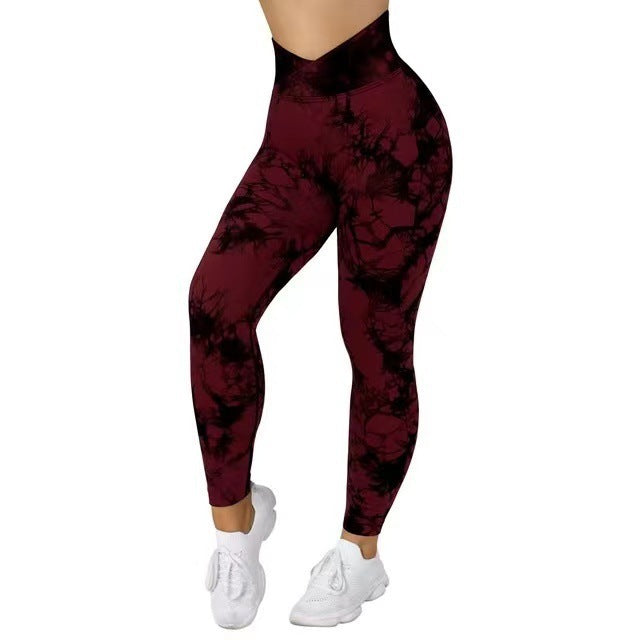 Sculpted Splendor: Seamless Tie-Dye Yoga Pants for Women Red