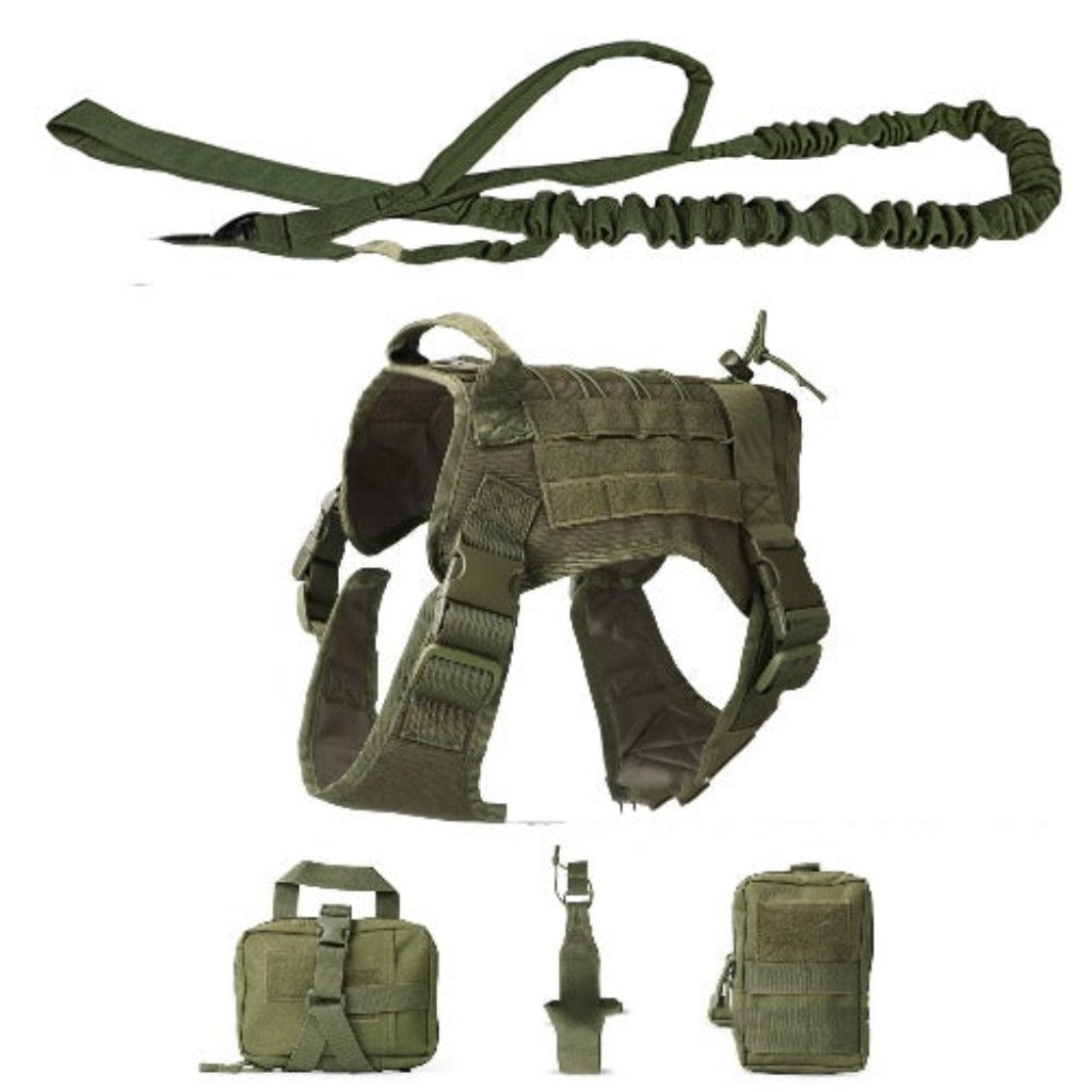 Outdoor Dog Vest Five Piece Suit Tactical Dog Clothing Dog Supplies Military green